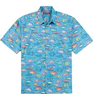 Men's Tori Richard School of Fish Lawn Cotton Blue Camp Shirt